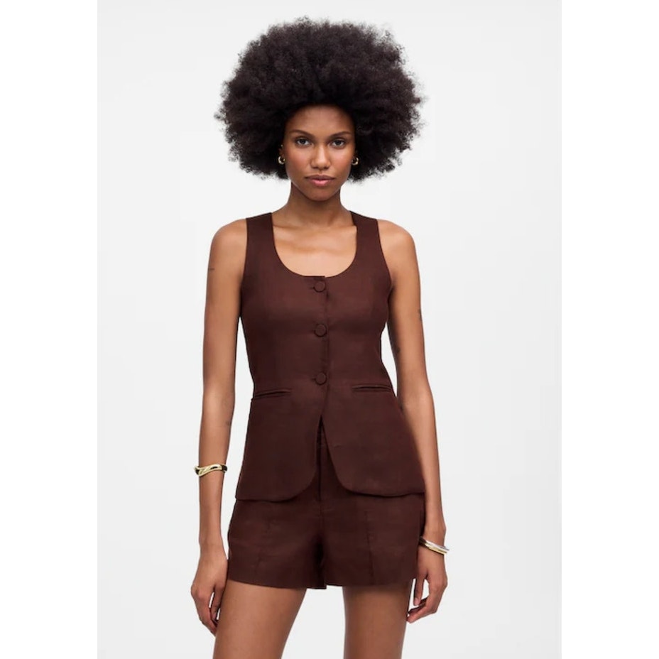 Nwt Madewell 100 Percent Linen Scoopneck Cutaway Vest Brown 00